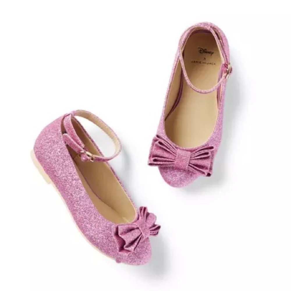 NWOT Janie And Jack Disney Princess Aurora Pink Glitter Ballet Flats Kids Shoes
